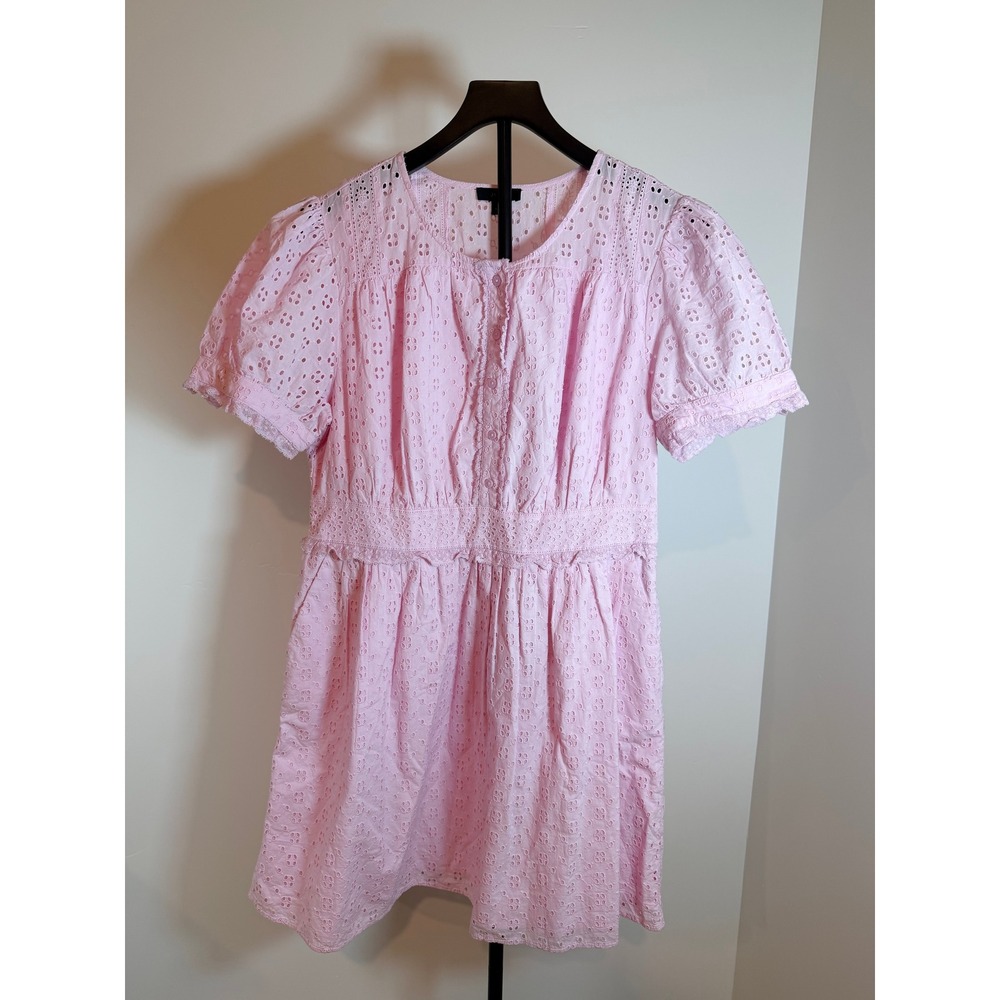 J.Crew Pink Eyelet Cotton Mini Dress NWT Size 12 Short Sleeve BI650